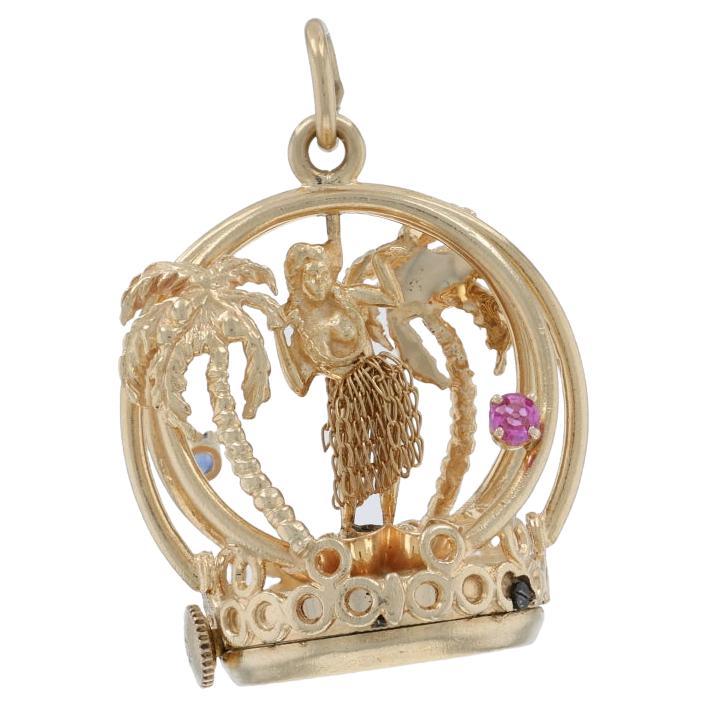 Dankner Sapphire Ruby Vintage Hula Dancer Living Charm - Gold 14k Hawaii Moves