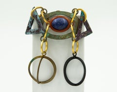 Dannah Modernist Industrialist Mixed Metal Long Drop Earrings and Brooch 1980s