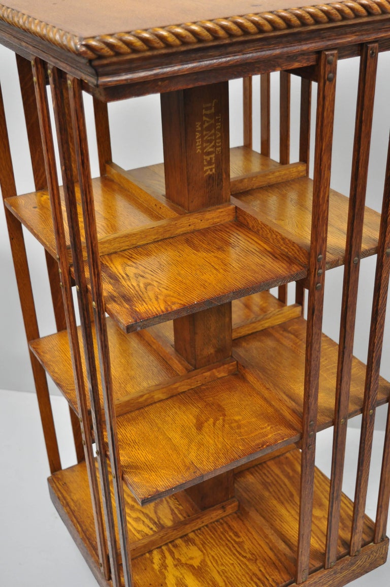Danner Oak Revolving Lawyers Bookcase Stand ThreeTier Mission Arts and