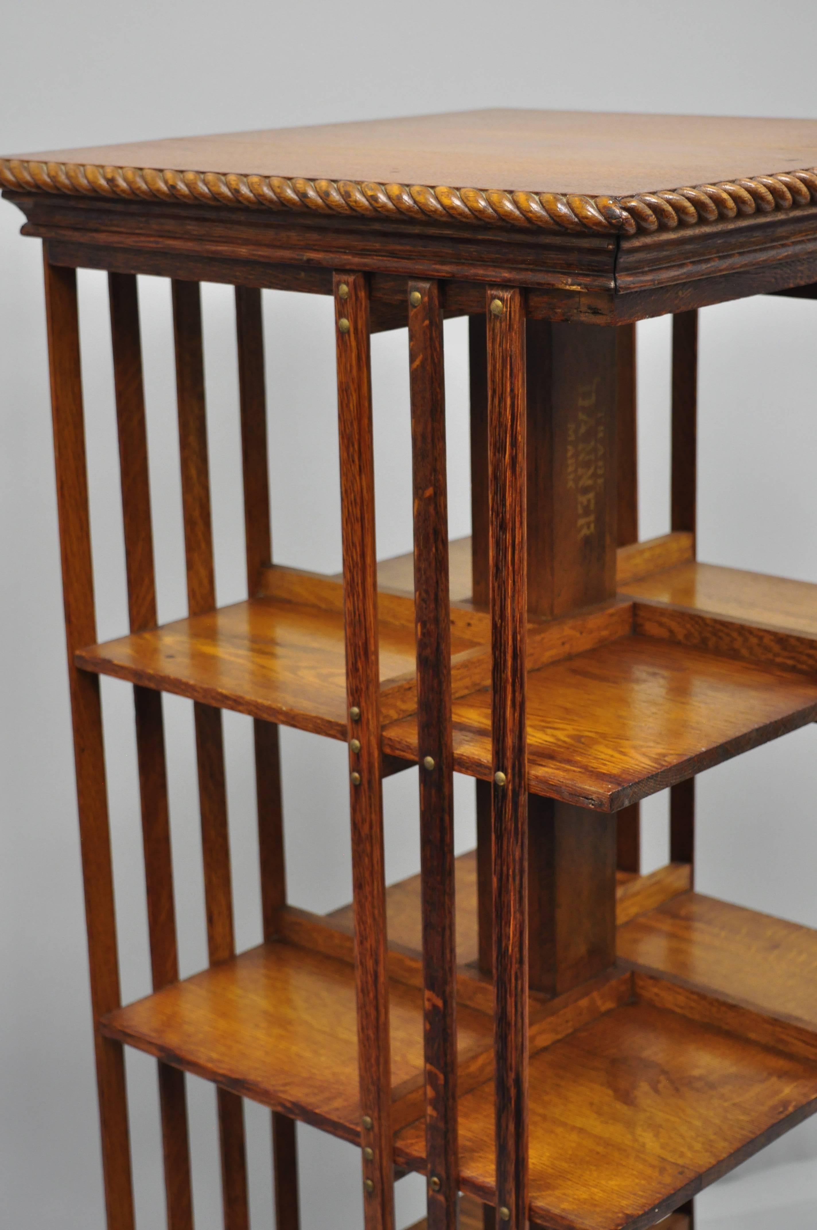 American Danner Oak Revolving Lawyers Bookcase Stand Three-Tier Mission Arts & Crafts