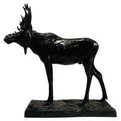 Dannhauer Schweizer Art deco Bronze um 1930 mit Elchdarstellung signiert und gesiegelt.