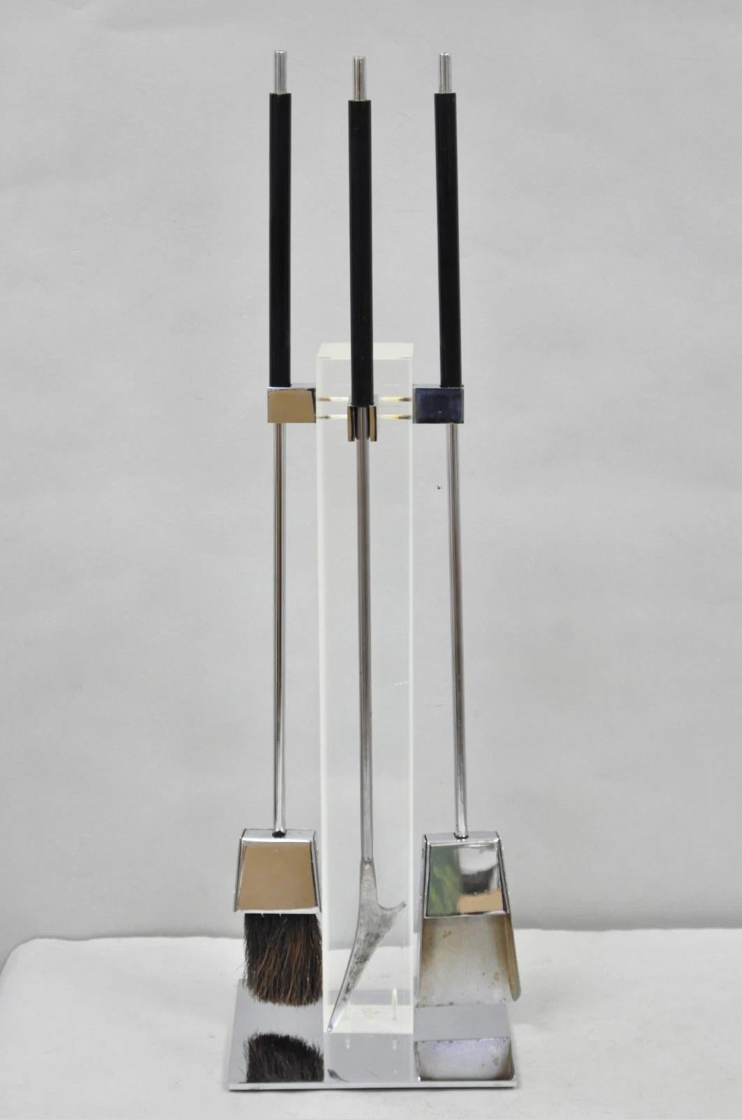 Danny Alessandro Albrizzi Vintage Modernist Lucite & Chrome Fireplace Tool Set For Sale 10