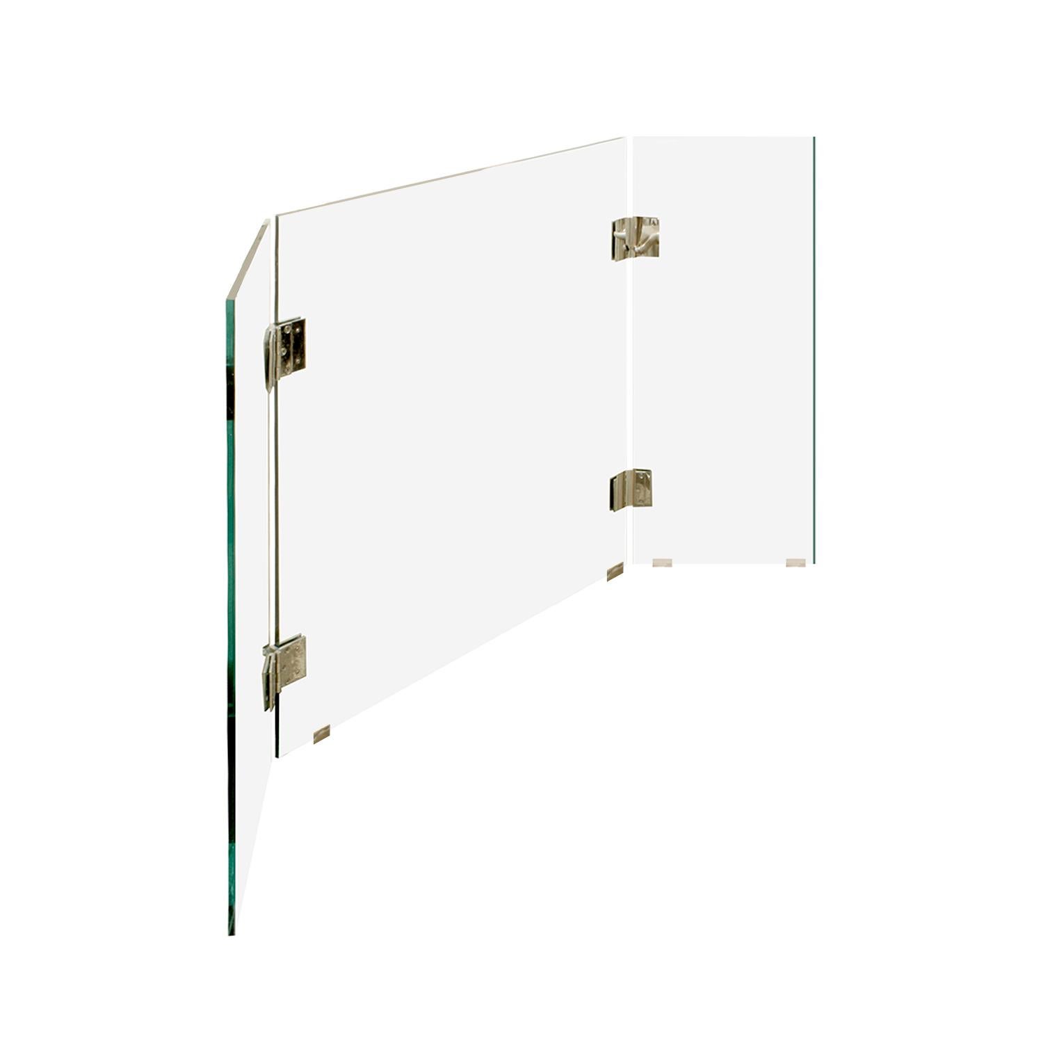 Fire screen model #1982-C in glass with chrome hinges and feet by Danny Allessandro and sold through Holly Hunt, American, 1980s.