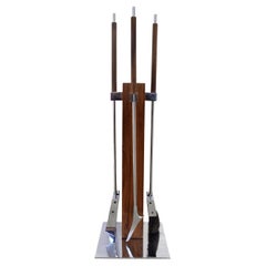 Retro Danny Alessandro Fireplace Tool Set In Brazilian Rosewood and Chrome 1980s