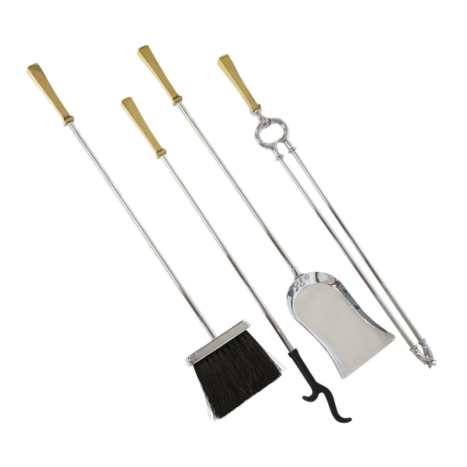 American Danny Alessandro Fireplace Tool Set in Polished Steel and Brass, 1980s