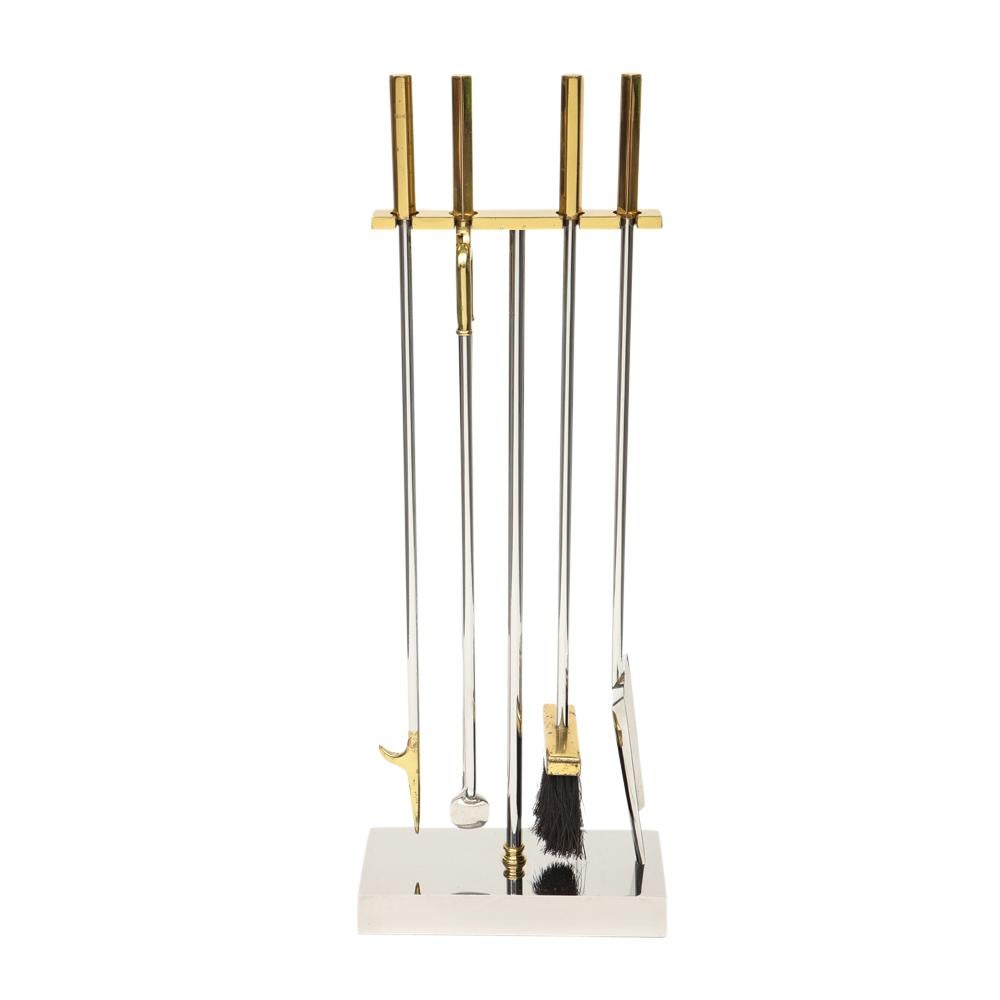 Mid-Century Modern Danny Alessandro Fireplace Tools, Brass, Chrome
