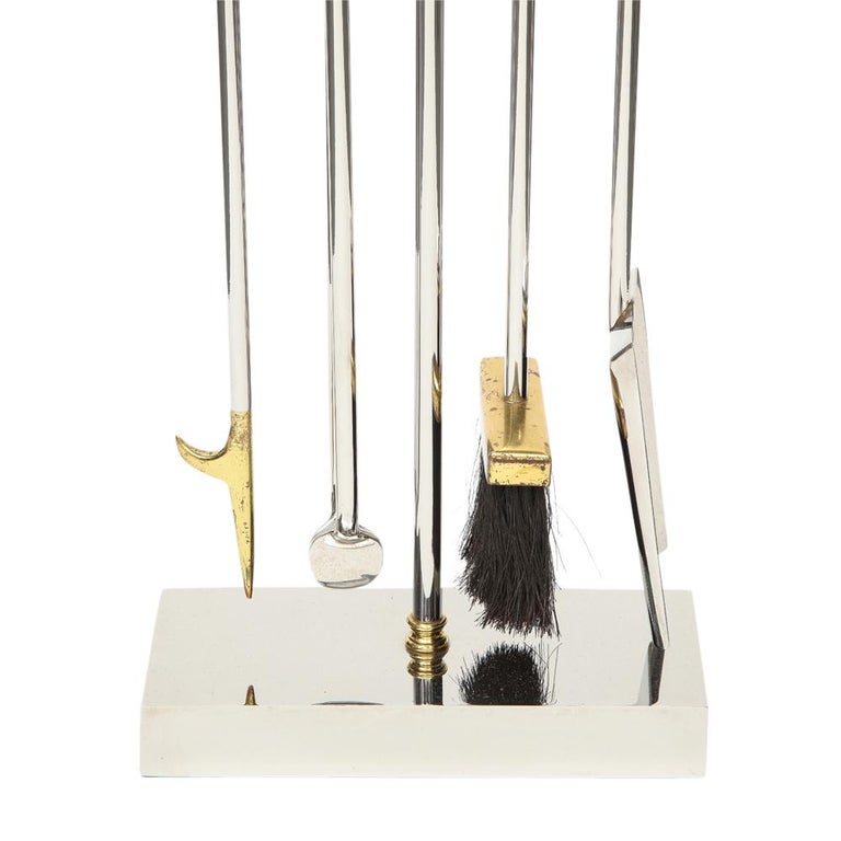 American Danny Alessandro Fireplace Tools, Brass, Chrome For Sale