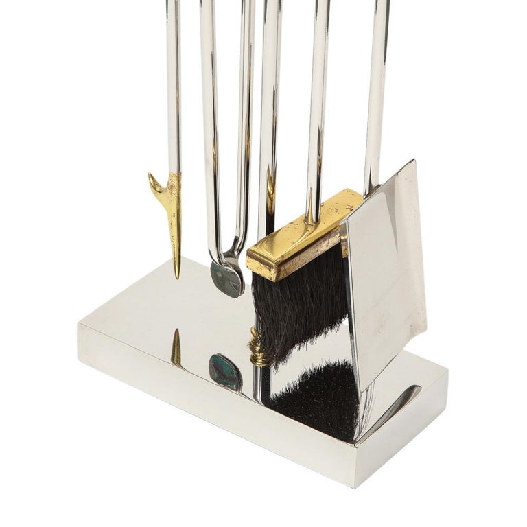 Plated Danny Alessandro Fireplace Tools, Brass, Chrome For Sale