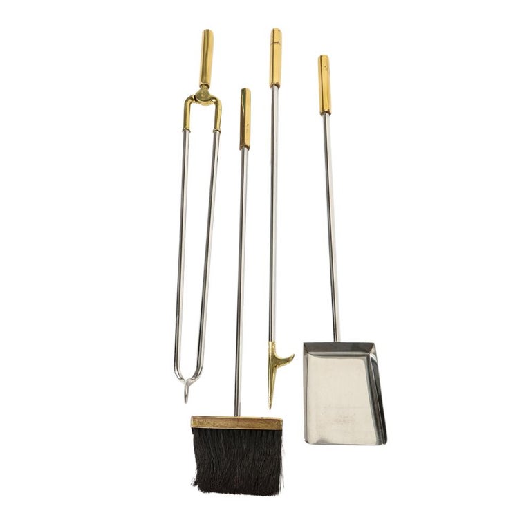 Danny Alessandro Fireplace Tools, Brass, Chrome In Good Condition For Sale In New York, NY