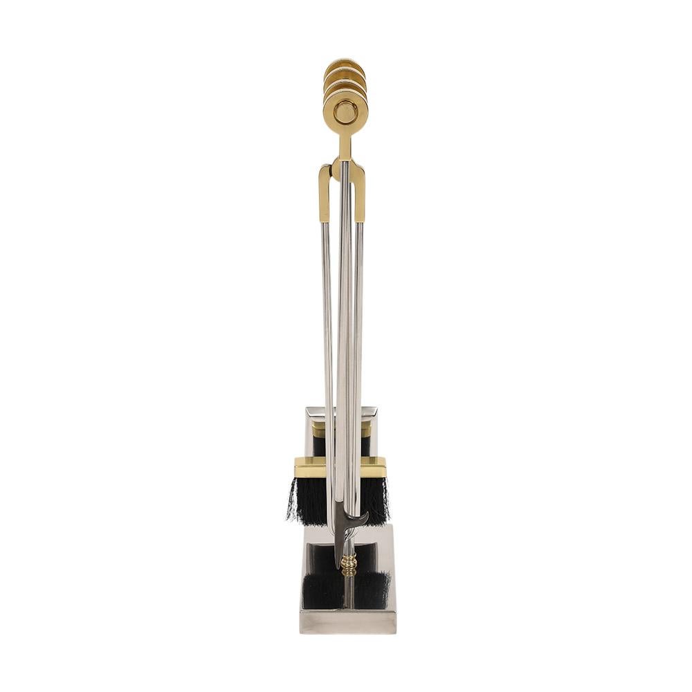 Outils de cheminée Danny Alessandro, laiton, chrome nickel, poignée annulaire en vente 2