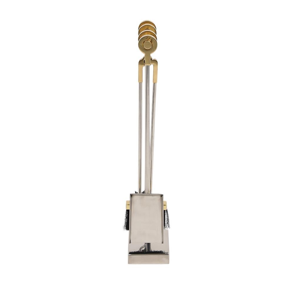 Outils de cheminée Danny Alessandro, laiton, chrome nickel, poignée annulaire en vente 3
