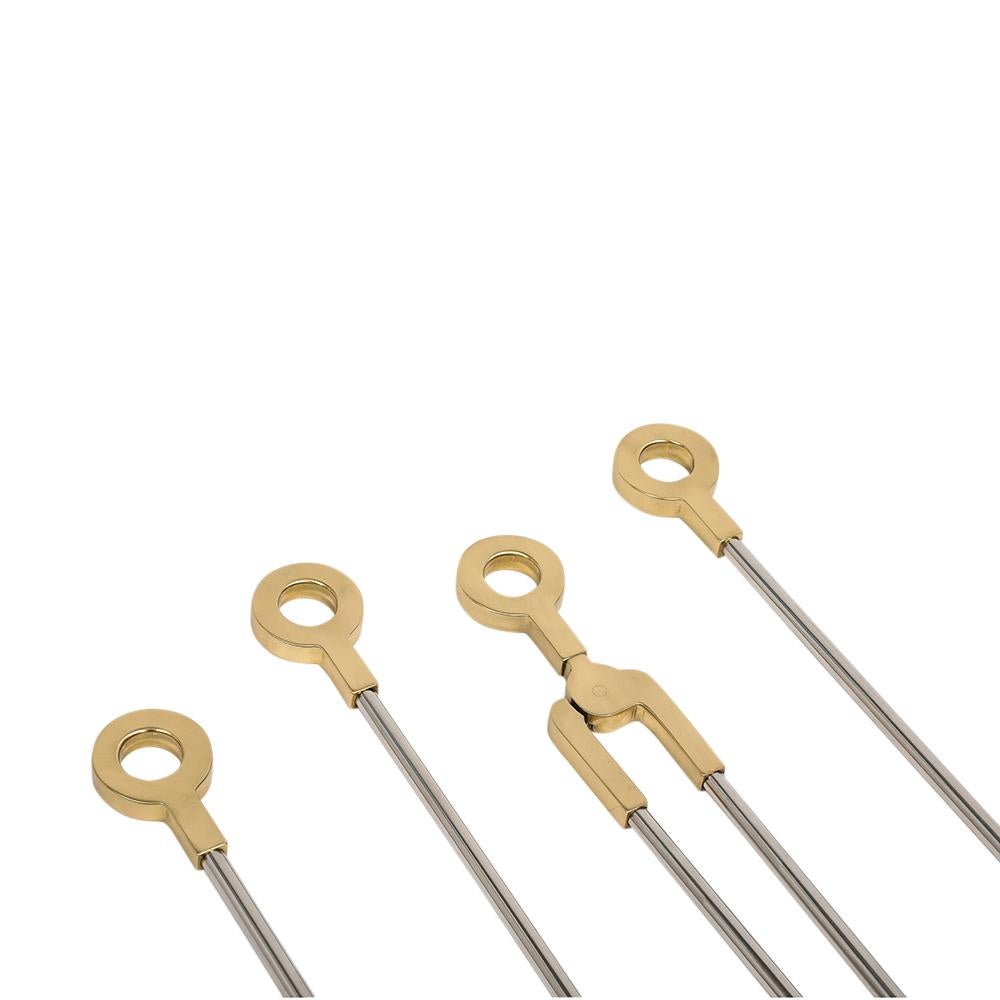 Outils de cheminée Danny Alessandro, laiton, chrome nickel, poignée annulaire en vente 4