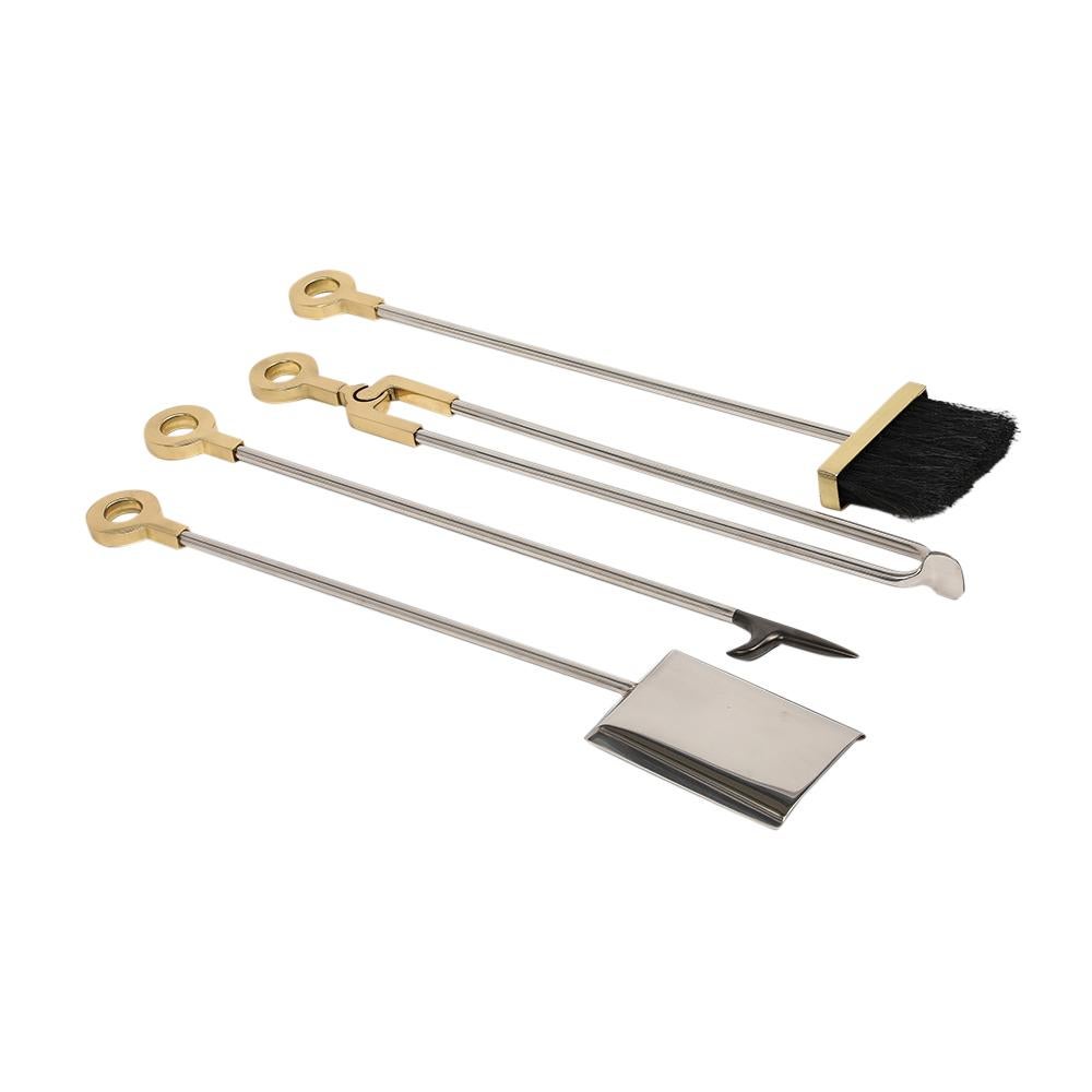 Outils de cheminée Danny Alessandro, laiton, chrome nickel, poignée annulaire en vente 6
