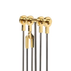 1980s Danny Alessandro Fireplace Tool Set, Brass and Nickel Chrome, Ring Handles