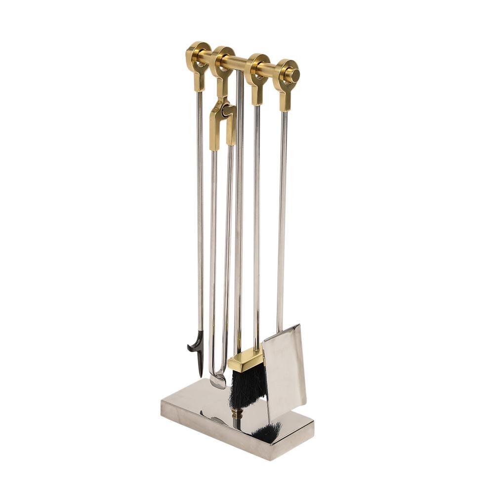 Américain Outils de cheminée Danny Alessandro, laiton, chrome nickel, poignée annulaire en vente