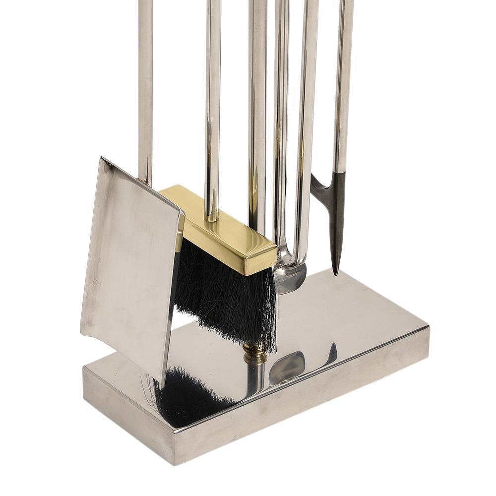 Plaqué Outils de cheminée Danny Alessandro, laiton, chrome nickel, poignée annulaire en vente