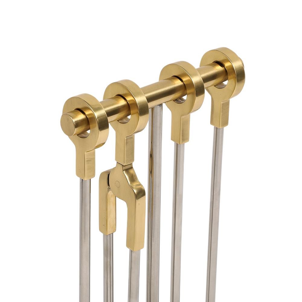 Acier Outils de cheminée Danny Alessandro, laiton, chrome nickel, poignée annulaire en vente