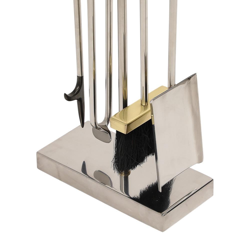 Outils de cheminée Danny Alessandro, laiton, chrome nickel, poignée annulaire en vente 1