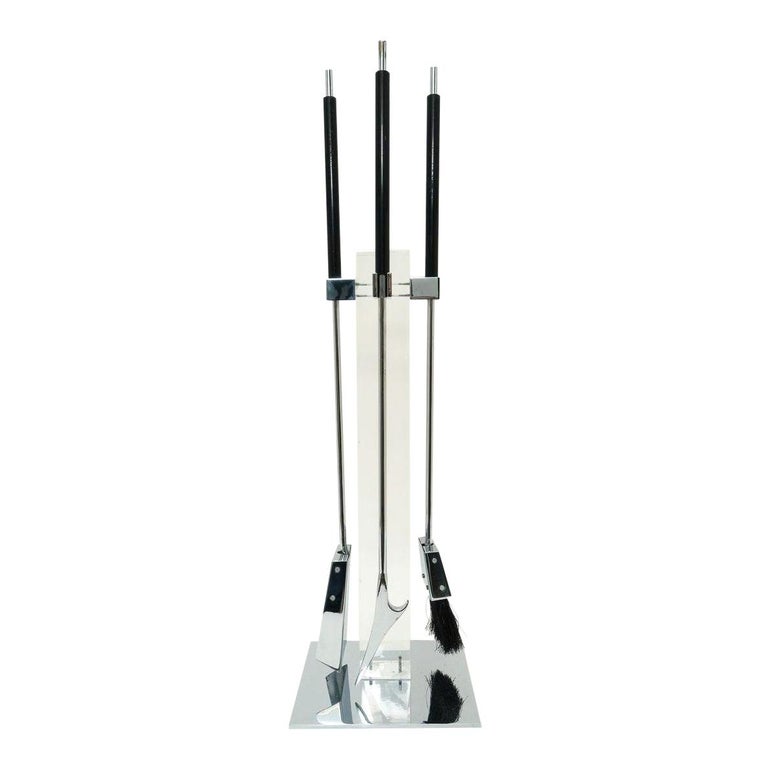 Danny Alessandro Fireplace Tools in Lucite and Chrome For Sale