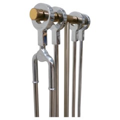 Attrezzi per caminetto di Danny Alessandro in nichel e ottone con impugnatura ad anello, anni '80