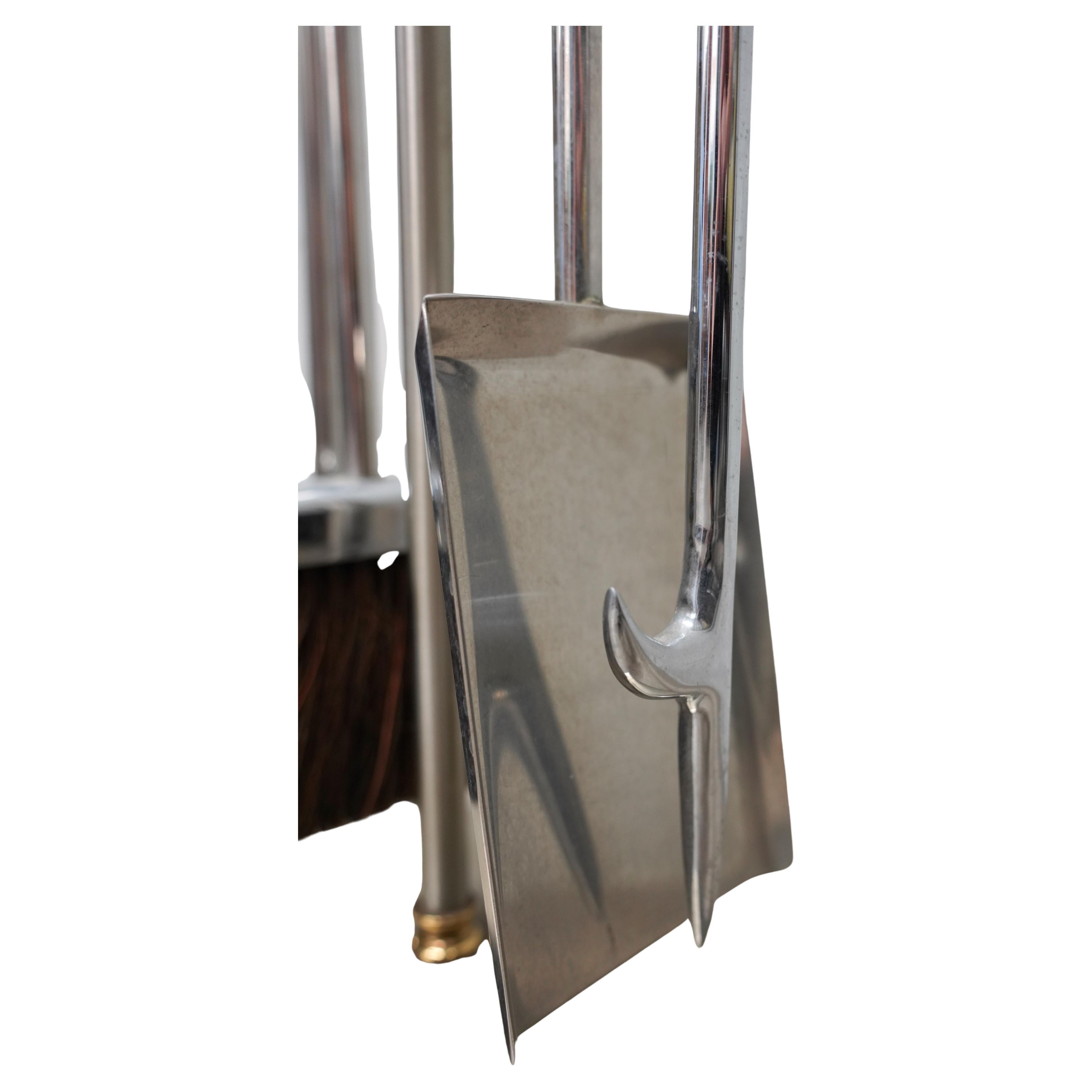 Mid-Century Modern Danny Alessandro Fireplace Tools in Nickel and Brass with Ring Handle, 1980s For Sale