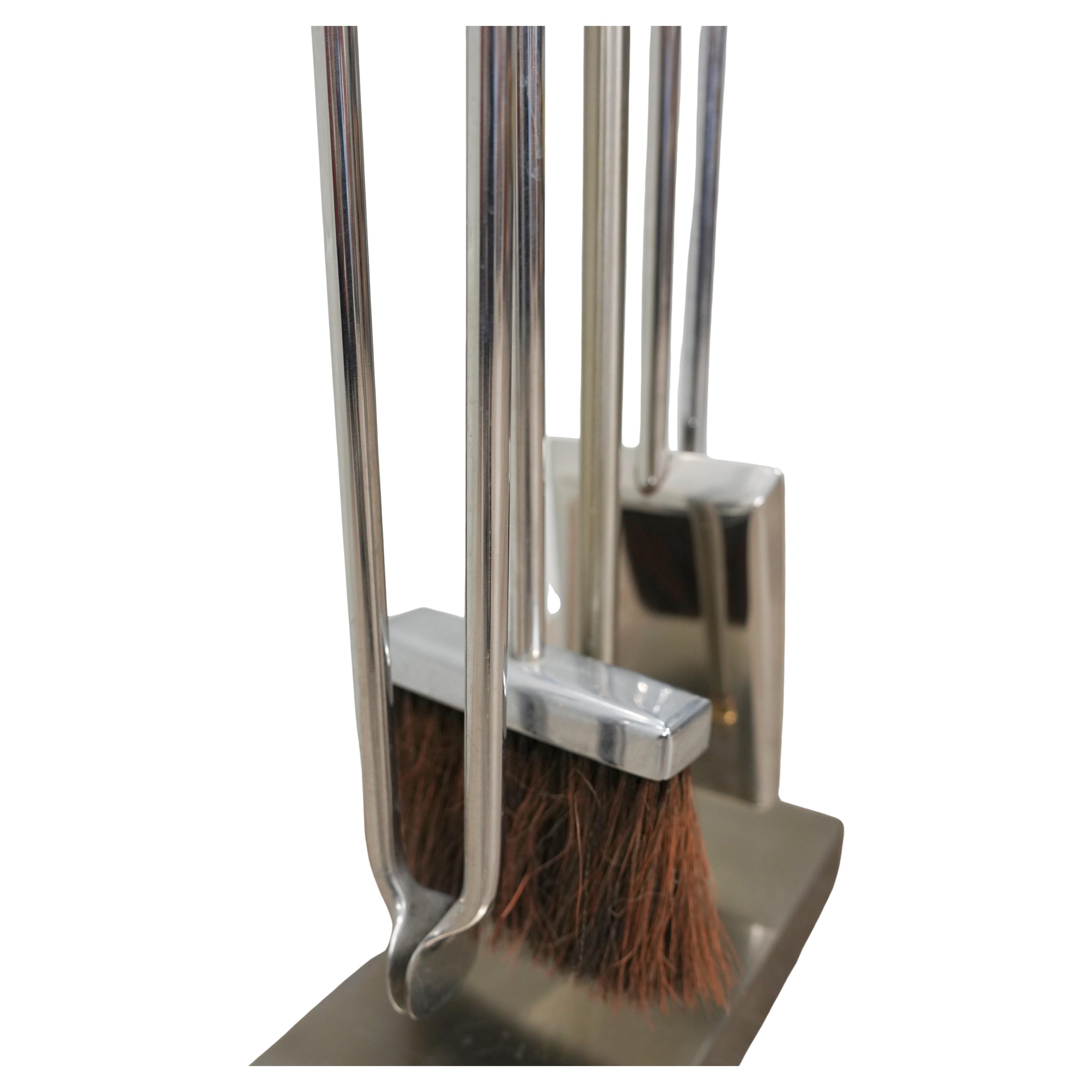 Polished Danny Alessandro Fireplace Tools in Nickel and Brass with Ring Handle, 1980s For Sale
