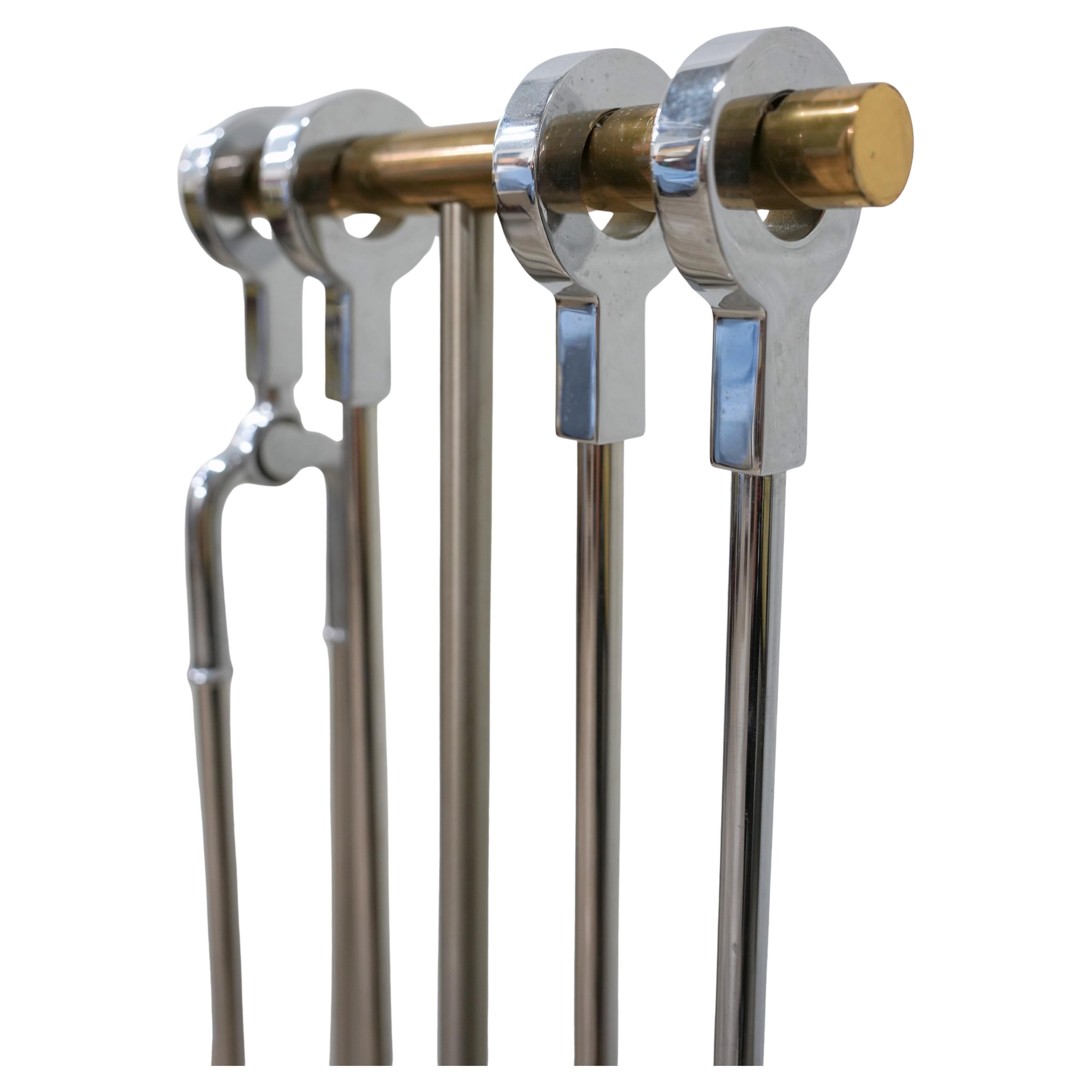 Danny Alessandro Fireplace Tools in Nickel and Brass with Ring Handle, 1980s For Sale 2