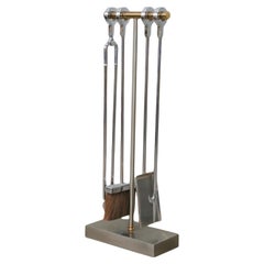 Danny Alessandro Fireplace Tools in Nickel and Brass with Ring Handle, 1980s