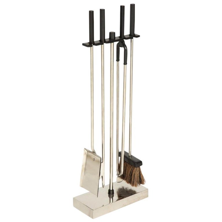 Danny Alessandro Fireplace Tools, Matte Black and Nickel Chrome For Sale