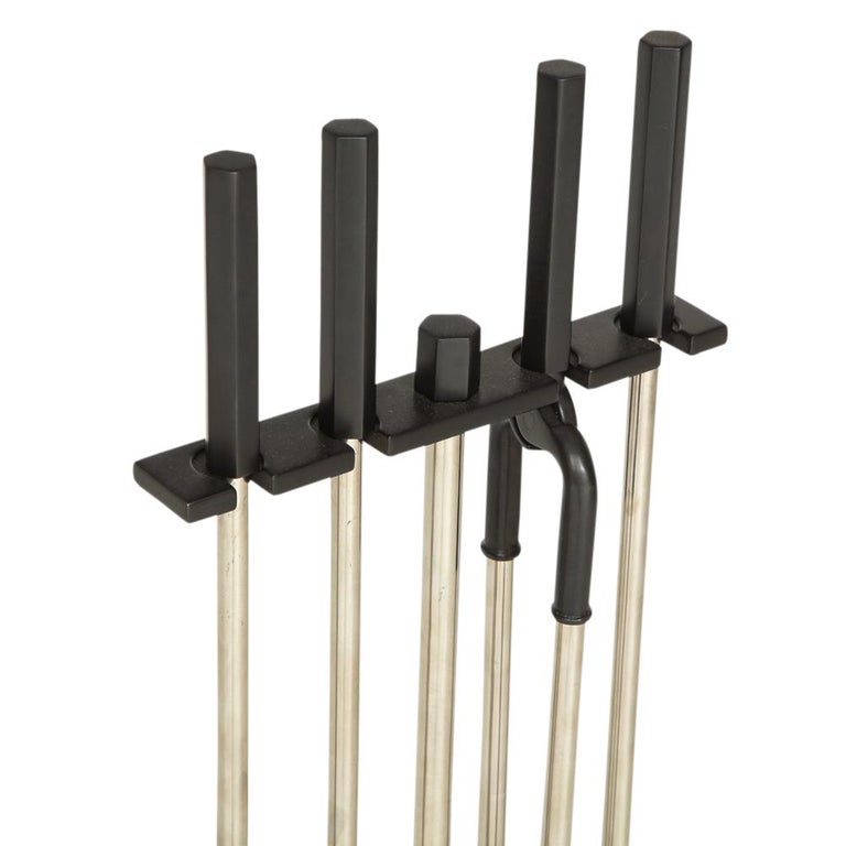Mid-Century Modern Danny Alessandro Fireplace Tools, Matte Black and Nickel Chrome For Sale