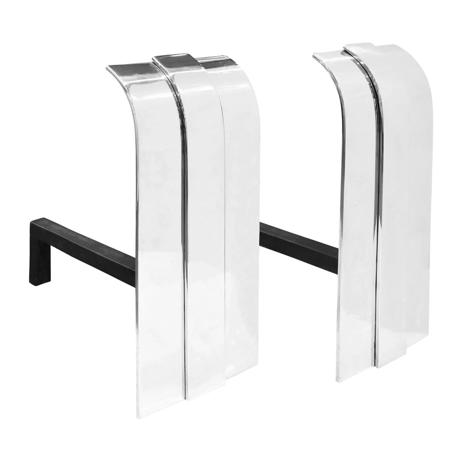 Danny Alessandro Pair of Beautiful Andirons in Polished Steel, 1980s