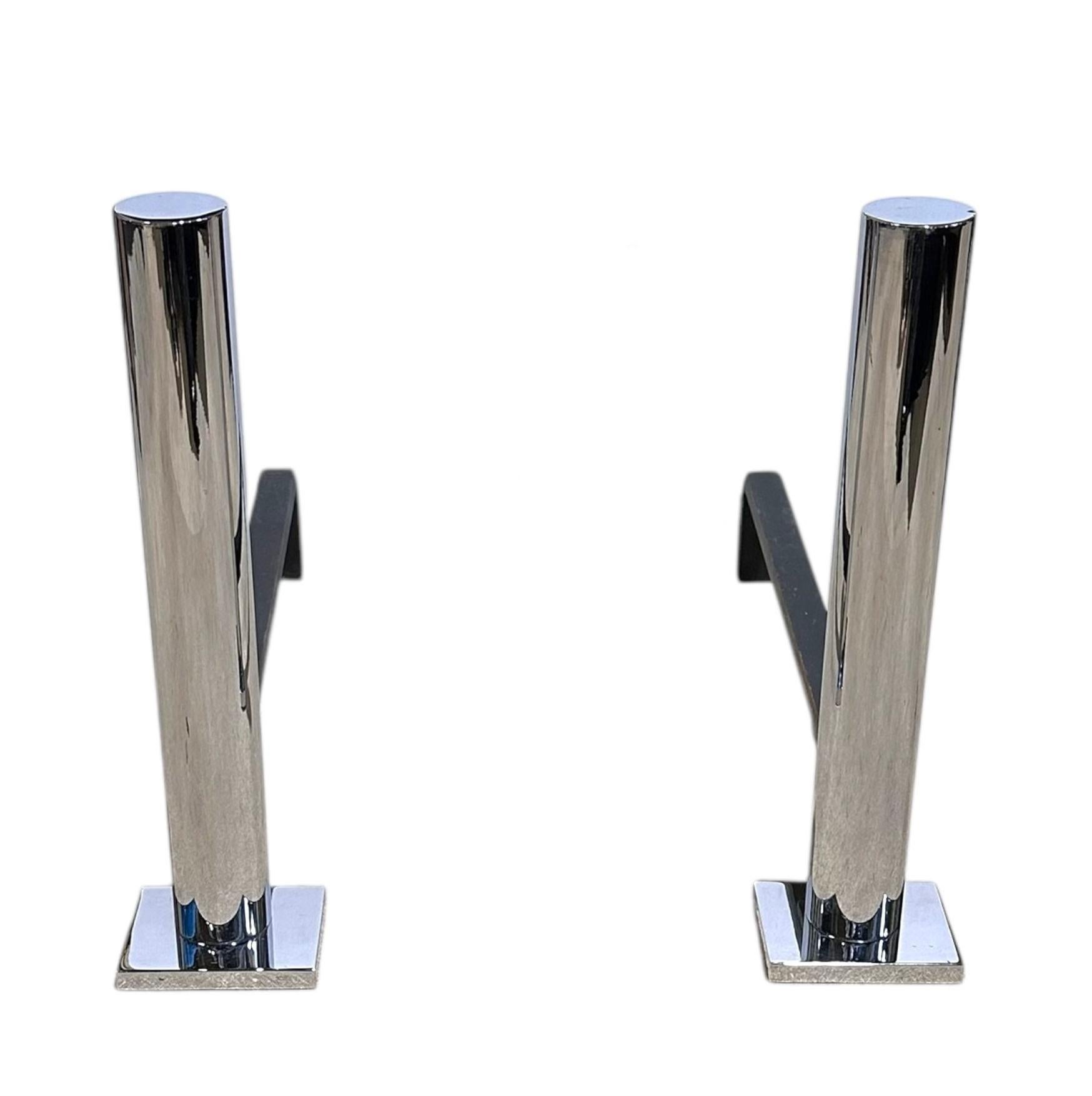 Stainless Steel Danny Alessandro Post Modern Fireplace Andirons, 1980 For Sale