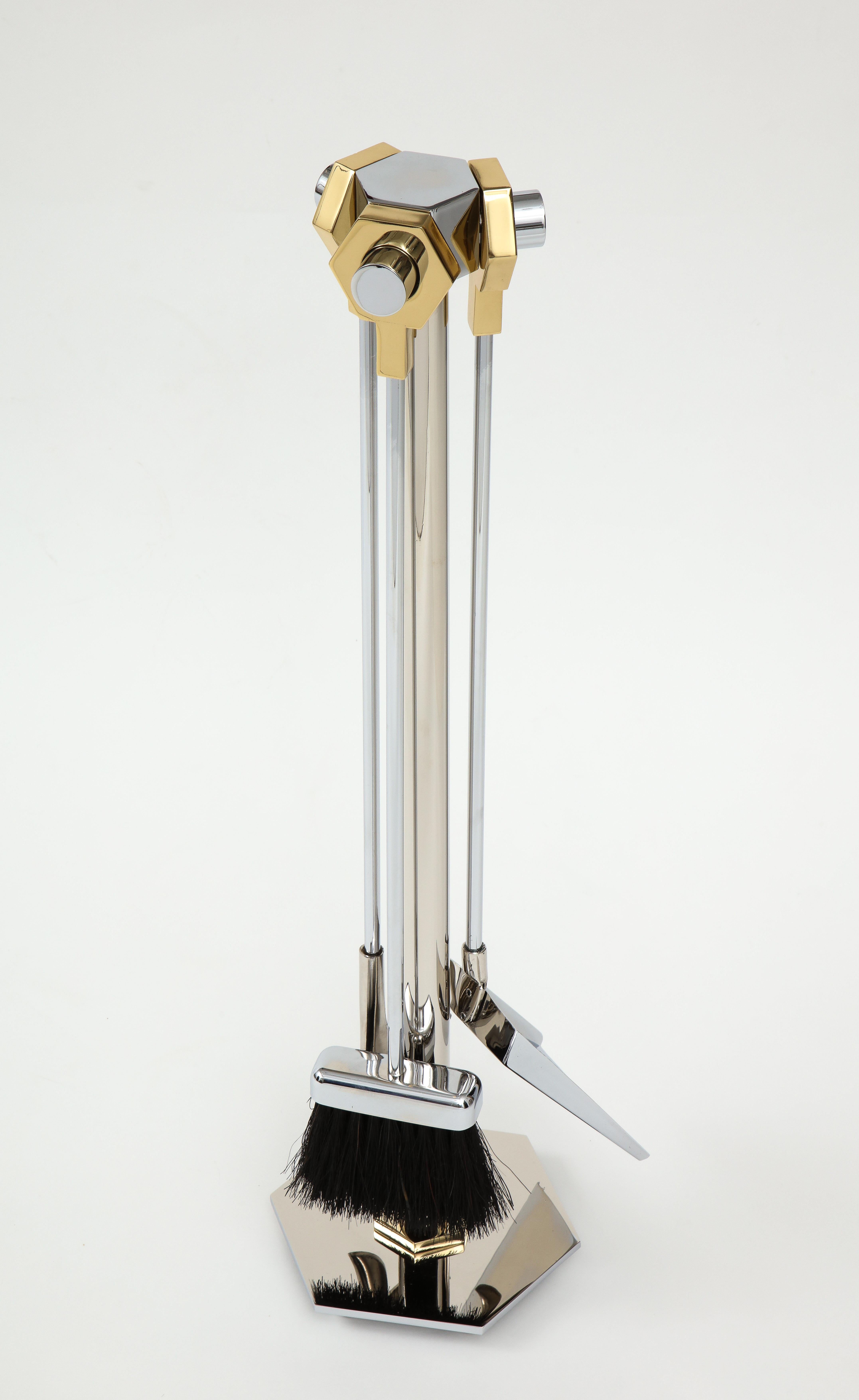 American Danny Alessandro Steel and Brass Fireplace Tools