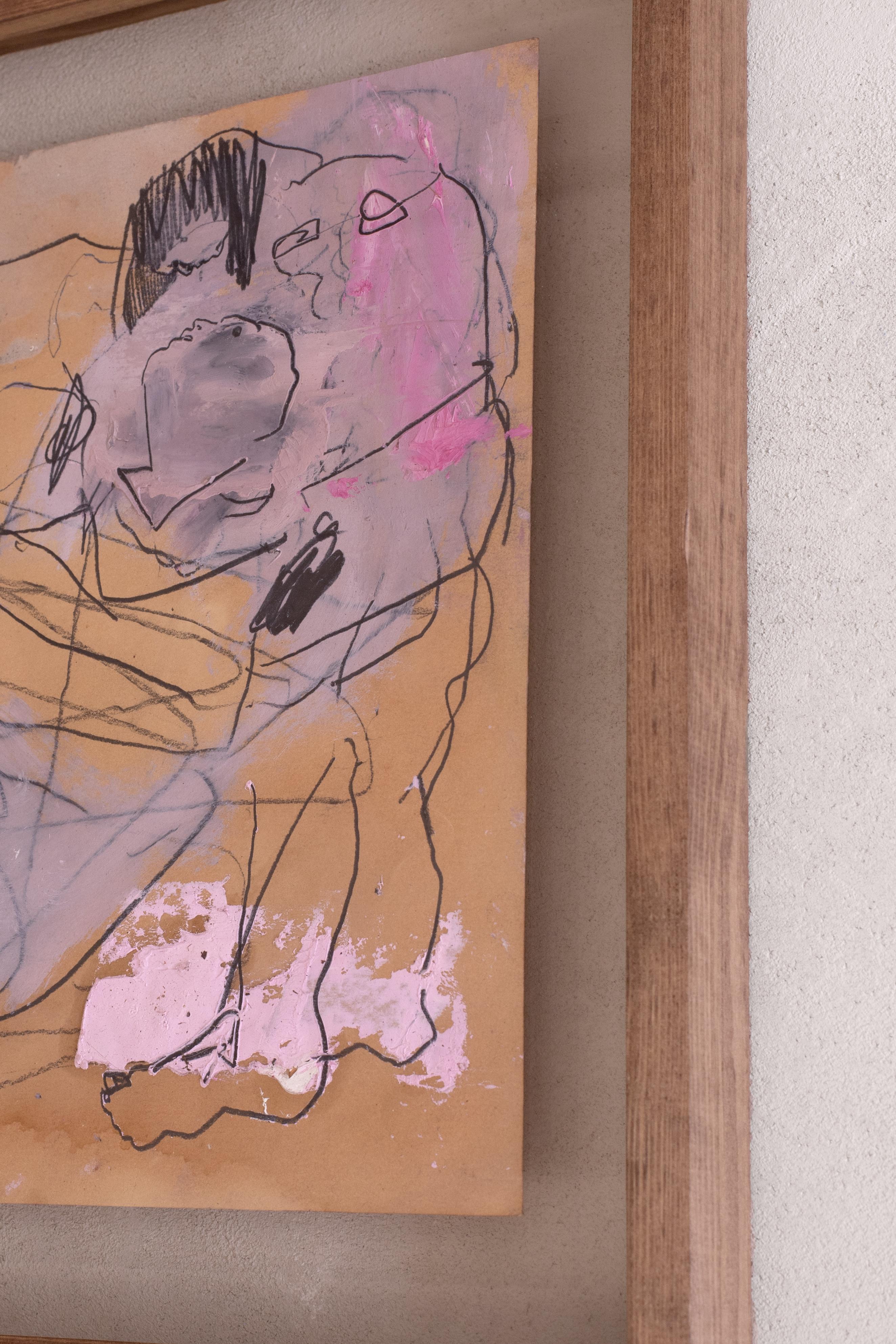 Contemporary Abstract Figurative Mixed Media Drawing Pink Neutral Danny Avidan - Painting by Danny Avidan 
