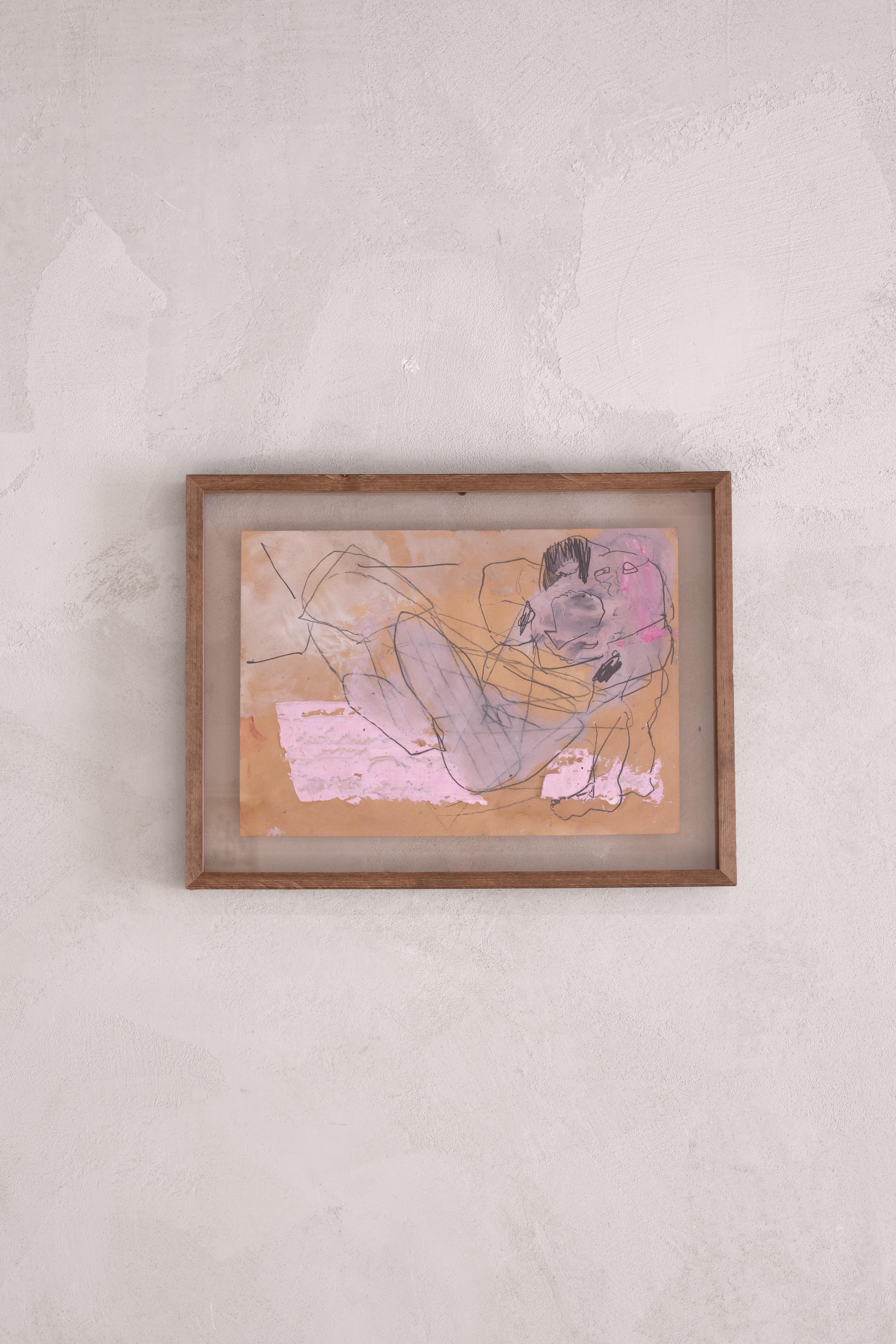 Contemporary Abstract Figurative Mixed Media Drawing Pink Neutral Danny Avidan For Sale 2