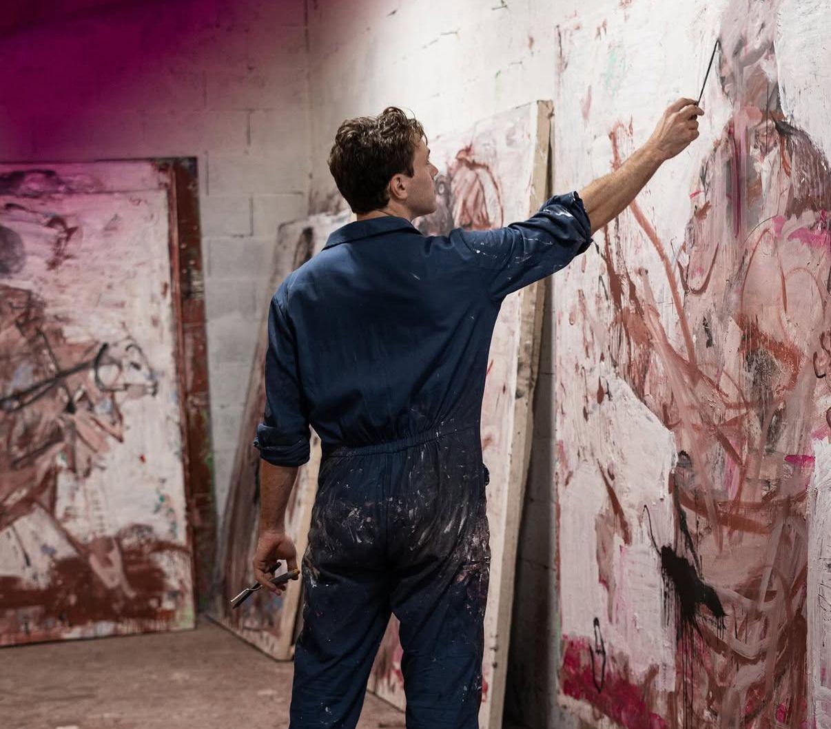 Contemporary Abstract Figurative Mixed Media Drawing Pink Neutral Danny Avidan For Sale 3