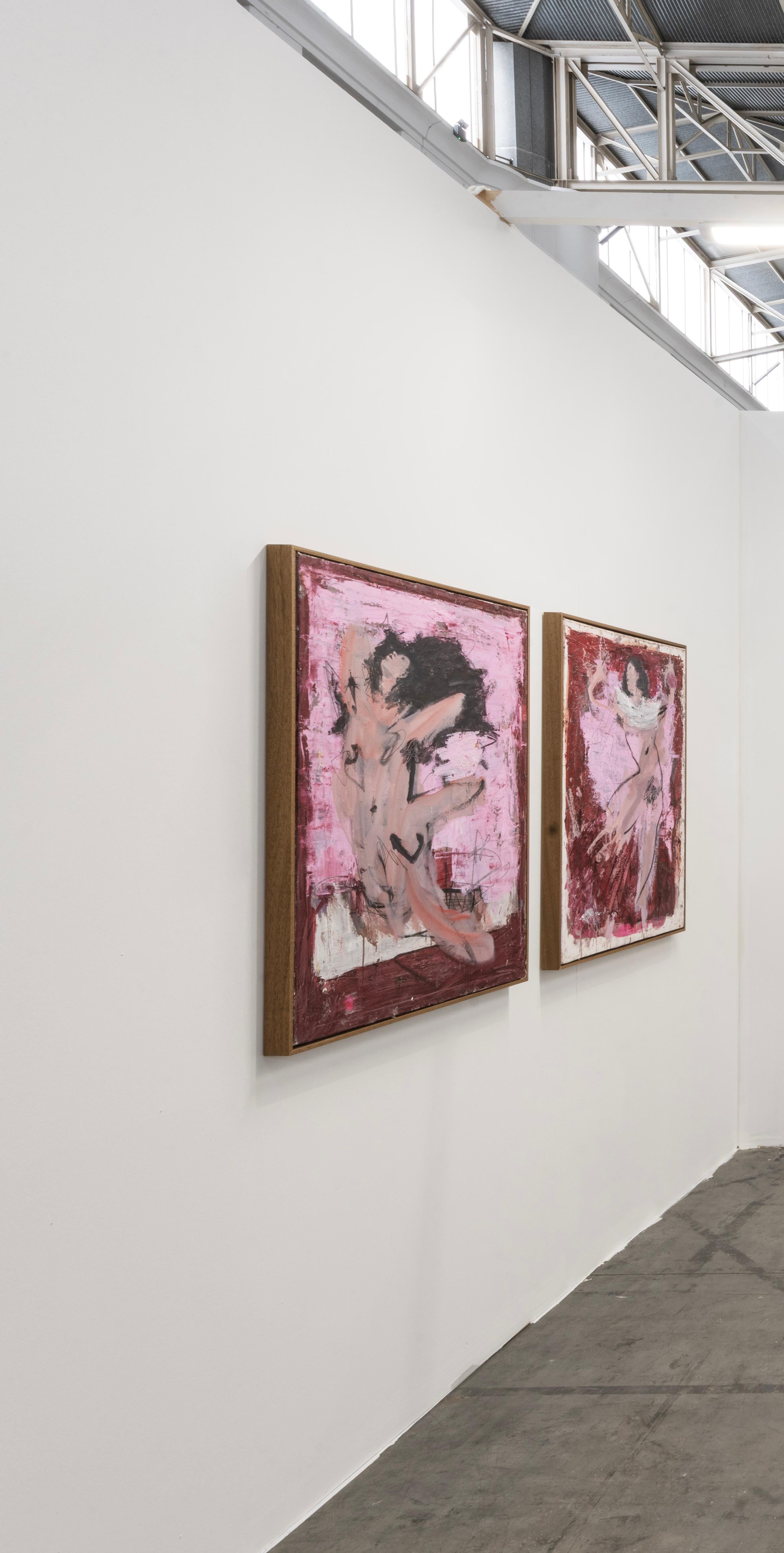 Tänzer (Diptychon) von Danny Avidan, 2025 - Ausdrucksstarke abstrakte Figuren in Rosa (Grau), Abstract Painting, von Danny Avidan 