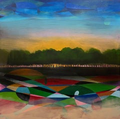 Die Goldene Stunde, Acrylgemälde, farbenfroh, Landschaft, Licht und Emotionen