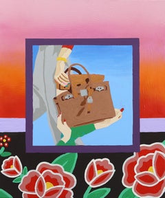 Baby Birkin - Pintura figurativa original de colores vibrantes Artista de Los Ángeles