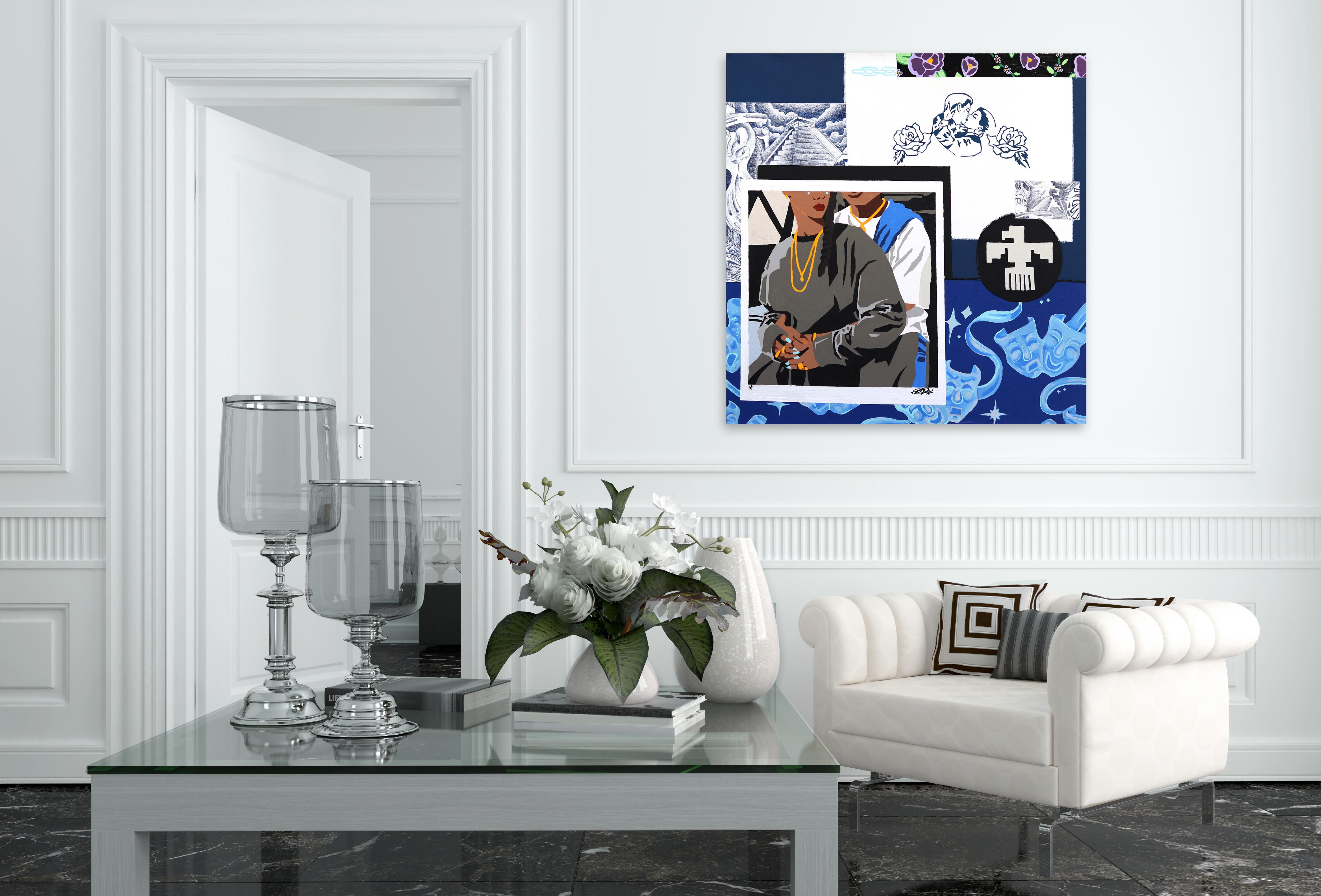 Four Letter Word - Blue Abstract Figurative Original by Los Angeles Artist - Painting by Danny Brown