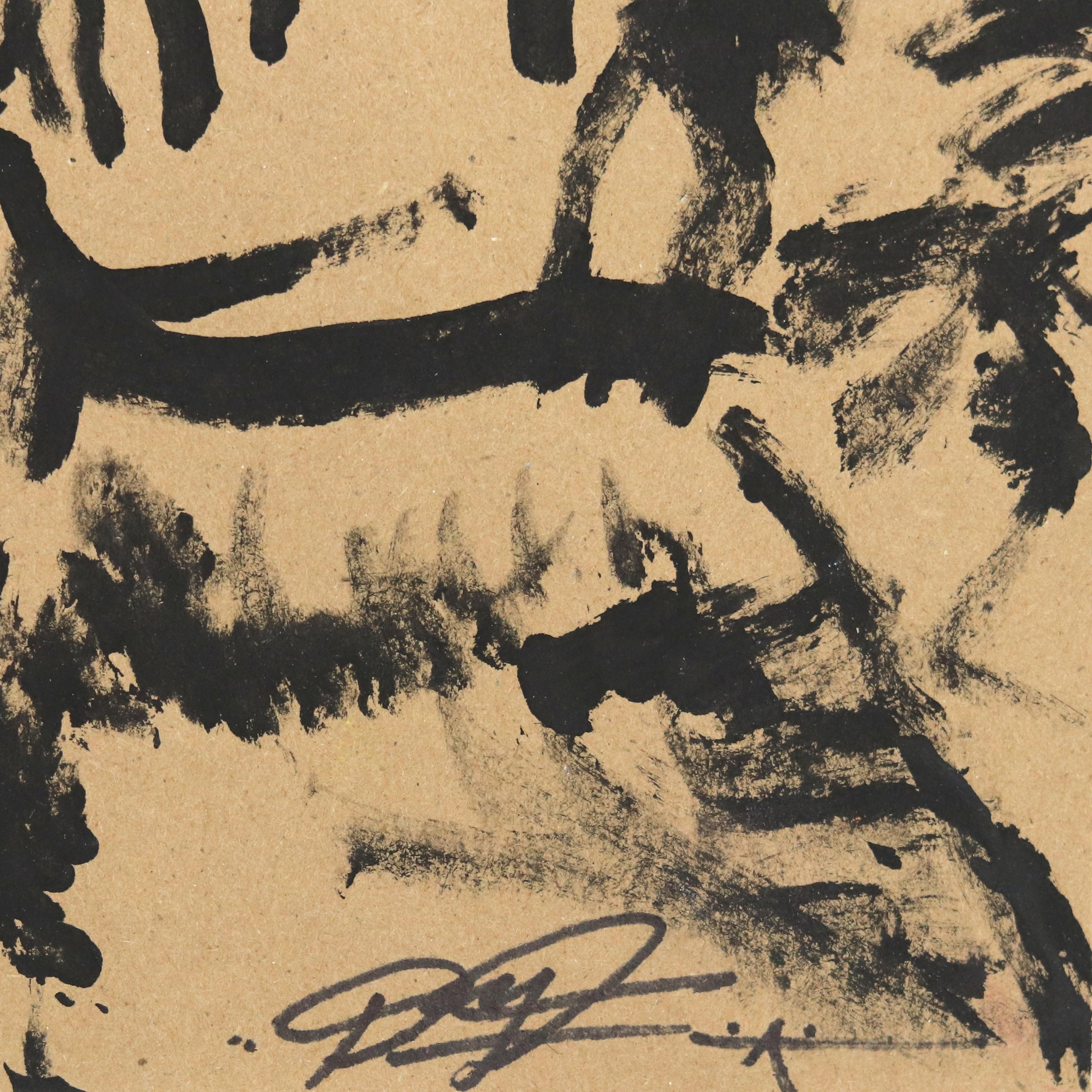 Gens With The Dent in Her SL500 Bens-Figurative Ink Painting Los Angeles Artist For Sale 2