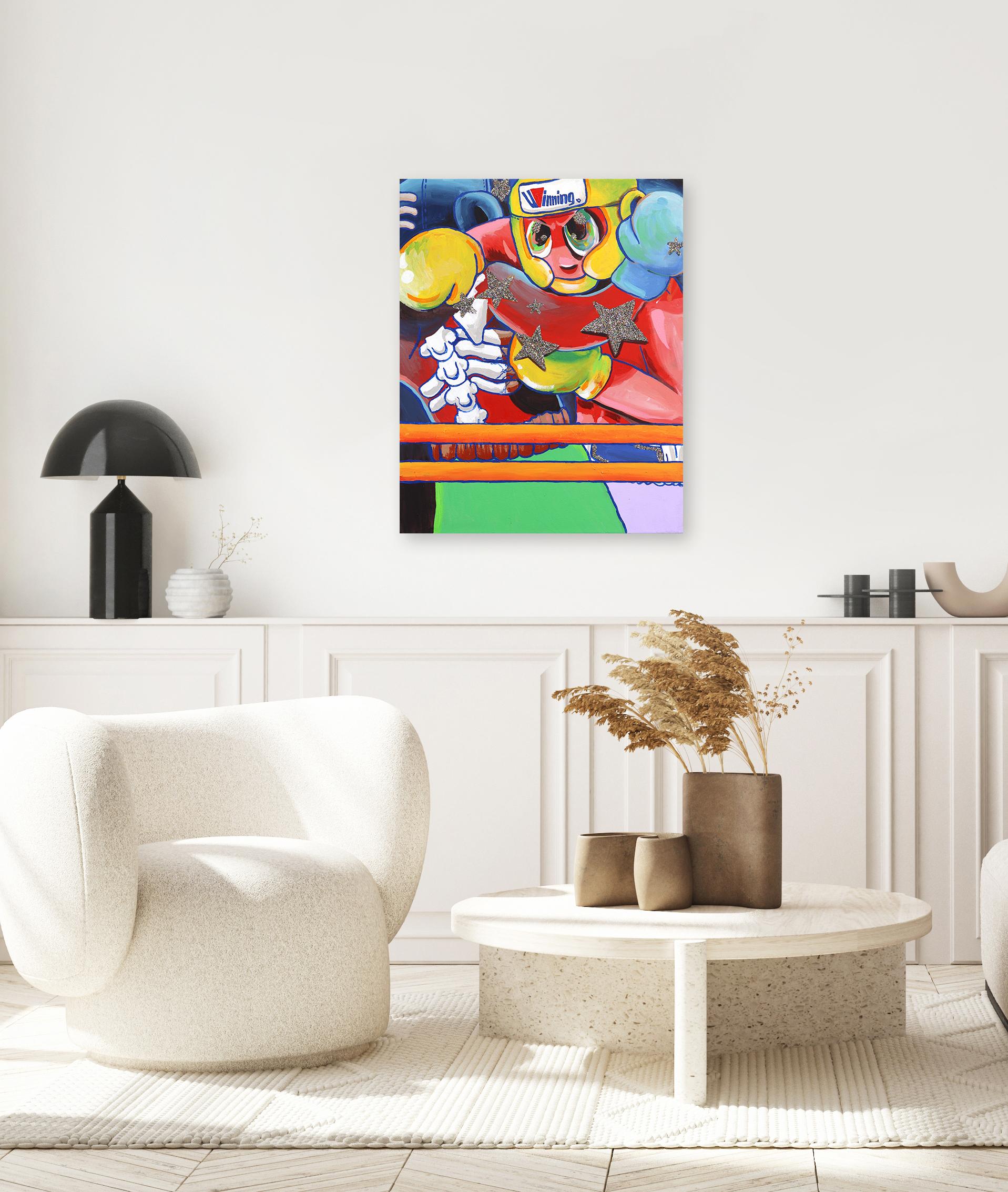 Pow Right in the Kisser - Zeitgenössische figurative Boxkunst in Farben getaucht (Streetart), Mixed Media Art, von Danny Brown