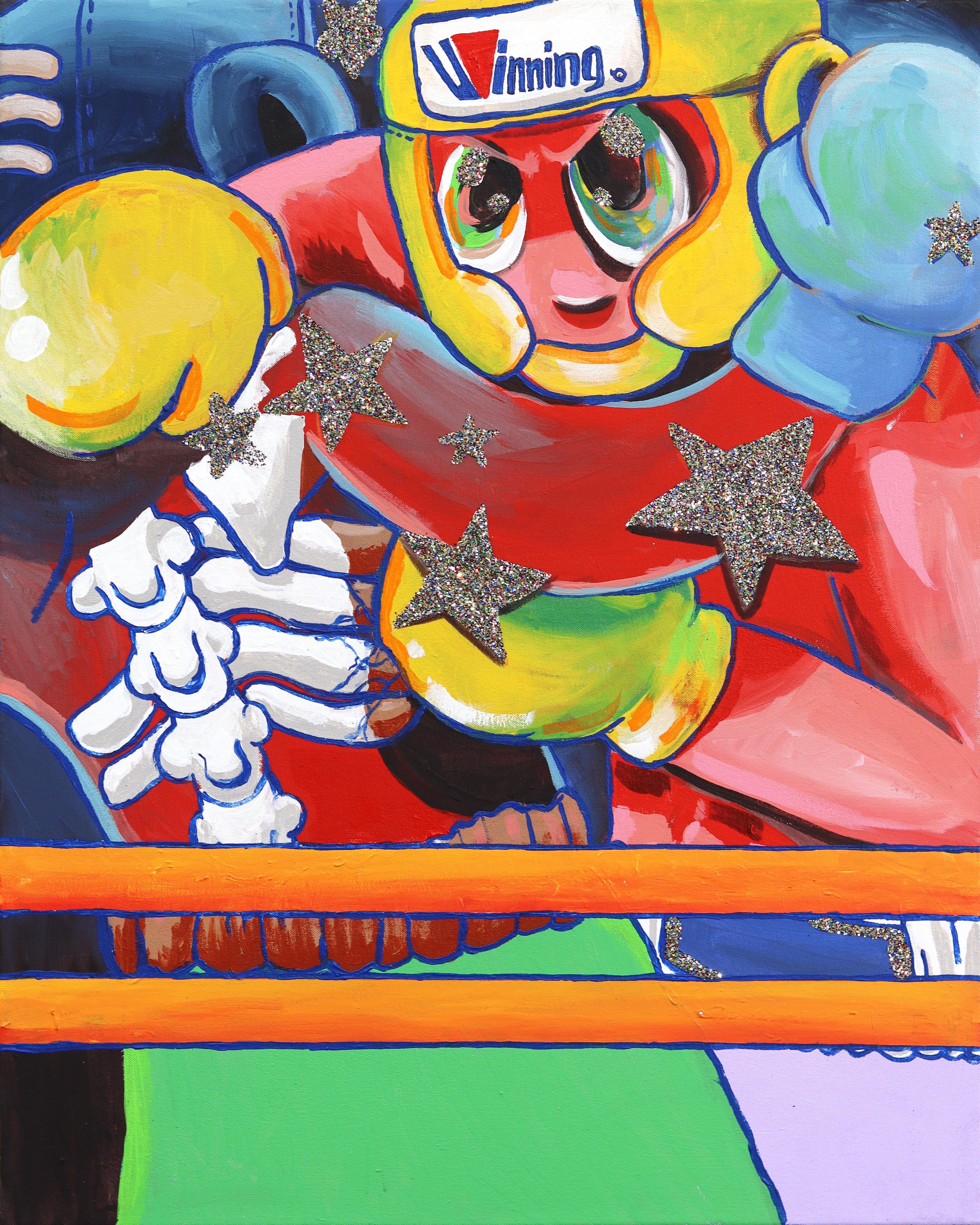 Pow Right in the Kisser - Zeitgenössische figurative Boxkunst in Farben getaucht – Mixed Media Art von Danny Brown