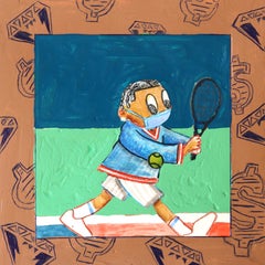 Serviergeschirr – Original zeitgenössisches, sportlich inspiriertes Tennisgemälde