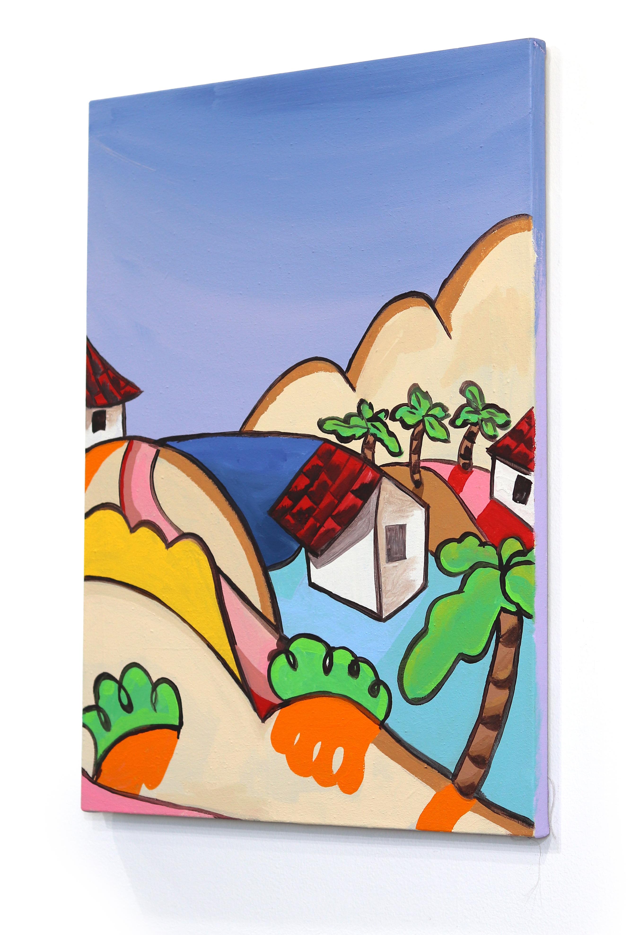 Somewhere Tropical - Peinture de paysage abstrait colorée de l'artiste de Los Angeles - Gris Landscape Painting par Danny Brown