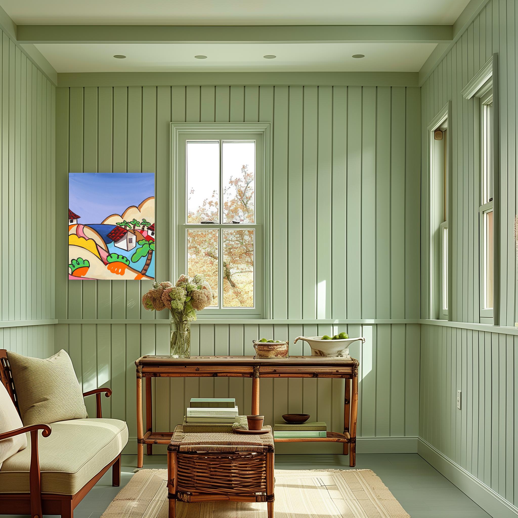 Somewhere Tropical - Peinture de paysage abstrait colorée de l'artiste de Los Angeles en vente 1