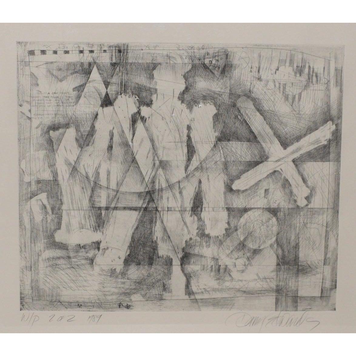 Danny Edwards Abstract Black & White Etching C.1989 For Sale 2