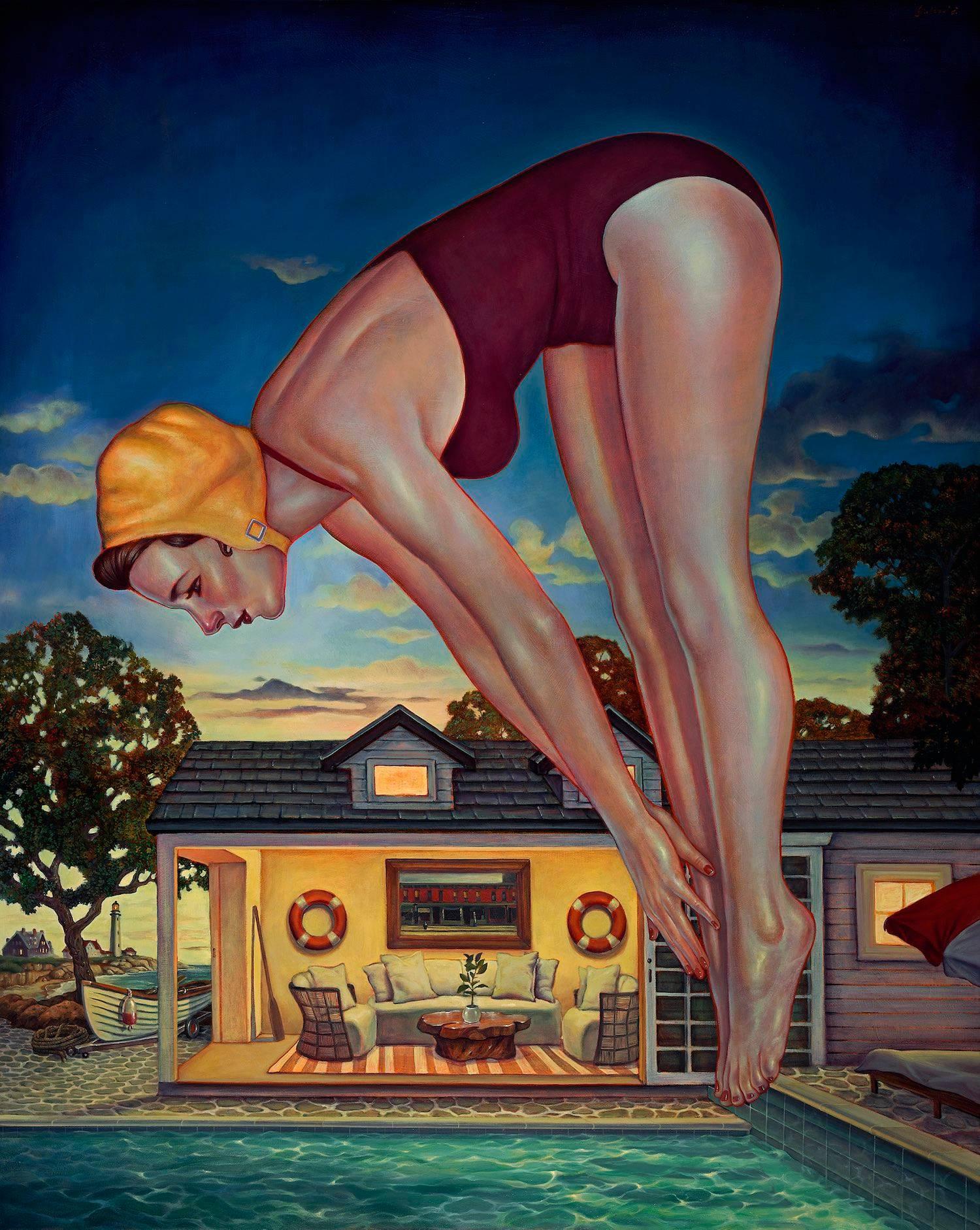 Danny Galieote Figurative Painting - An Evening Dip (Swimmer)