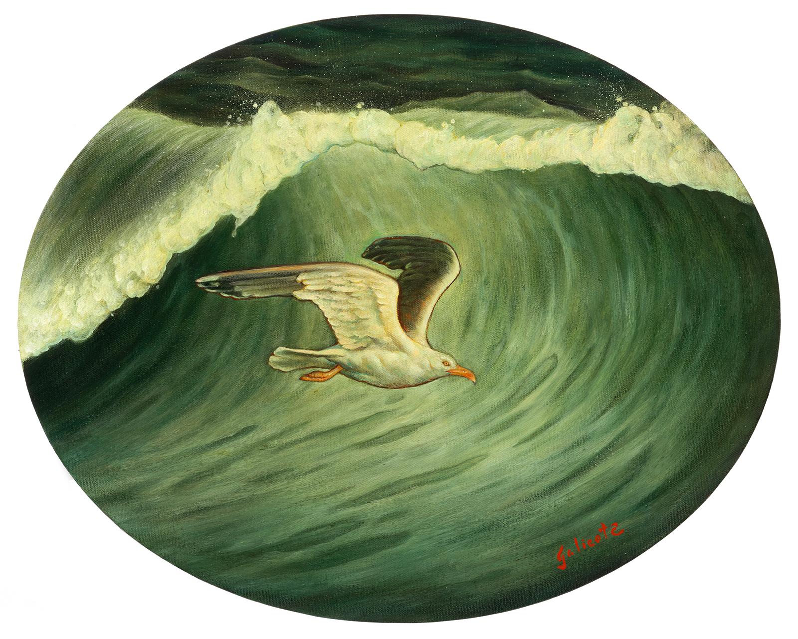Bird 'n Barrel, Danny Galieote, Óleo sobre lienzo, Paisaje marino y pájaros, Americana Pop en venta 6