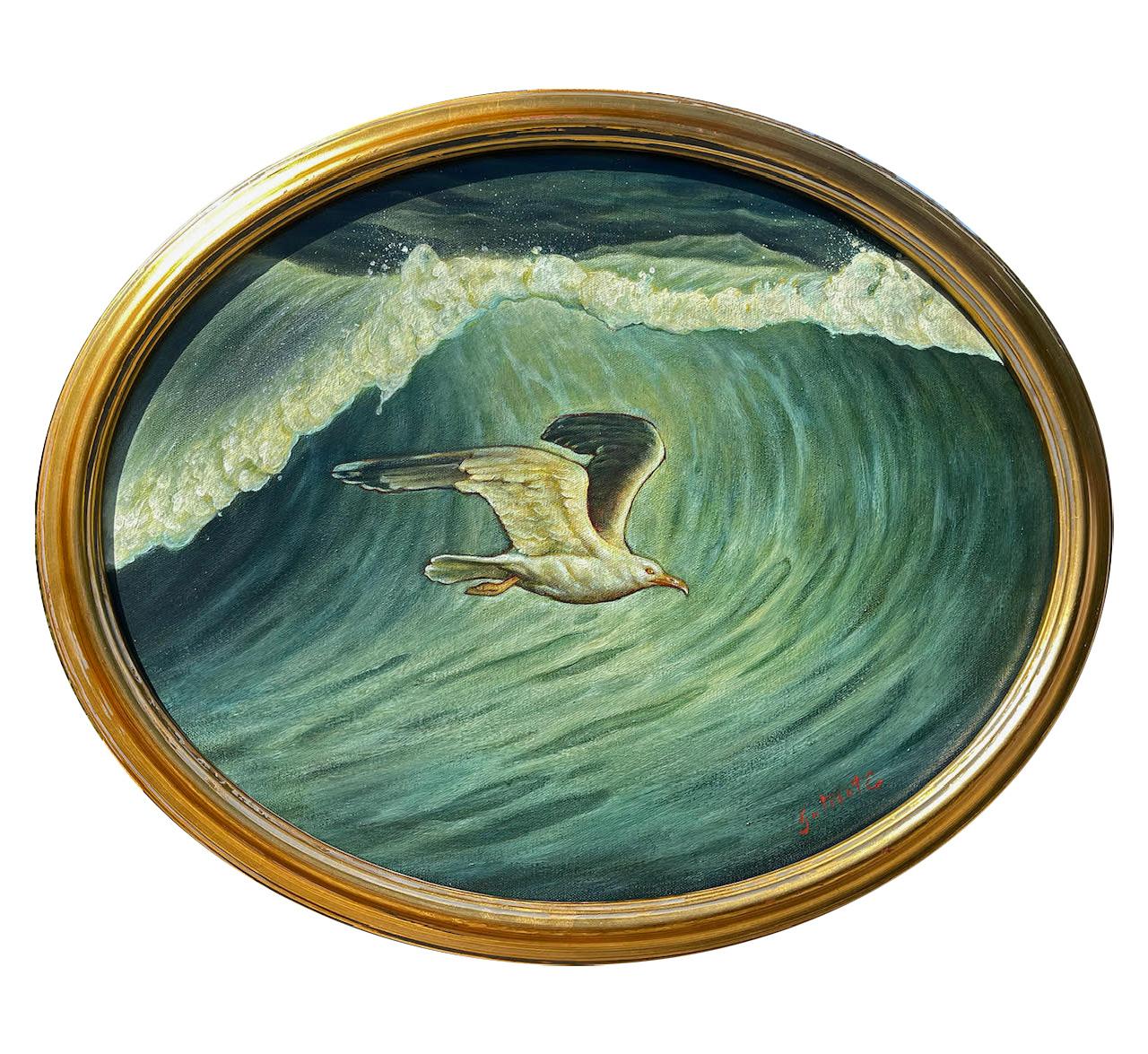 Bird 'n Barrel, Danny Galieote, Óleo sobre lienzo, Paisaje marino y pájaros, Americana Pop en venta 1